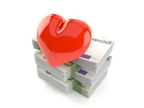 Heart on stack of money Illustrazione stock