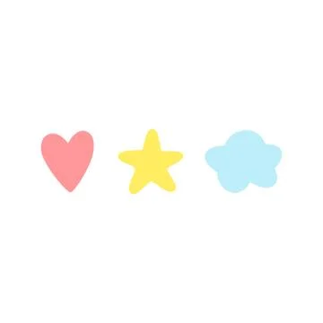 Heart, star and cloud isolated vector images on white background. Stock Illustration