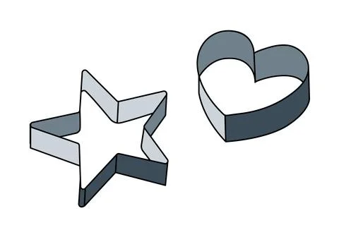 Heart, star Cookie Cutter shape. Kitchen Utensils for cooking sweets. Volumetric Illustrazione stock