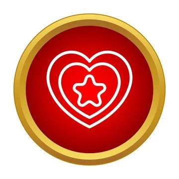 Heart with star outline in red button icon Stock Illustration