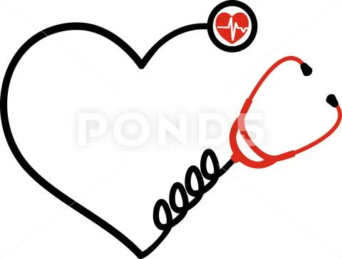 Heart stethoscope red and black Stock Illustration
