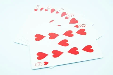 Heart Straight Flush (Any sequence all the same suit, for instance 9-8-7-6-5) in Stock Photos
