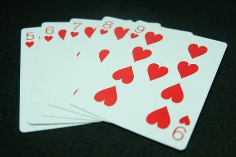 Heart Straight Flush (Any sequence all the same suit, for instance 9-8-7-6-5) Stock Photos
