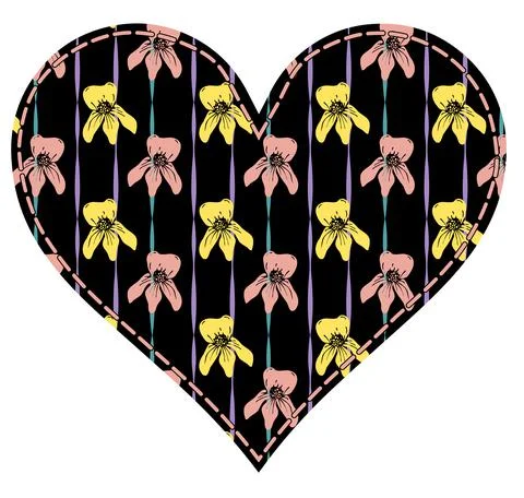The heart in the style of patchwork sewing with vintage flowers Stock Illustration