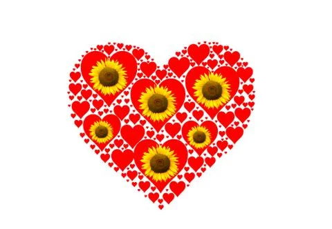 Heart with sunflower  Stock Illustration