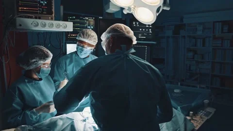 Heart surgery. Hospitals. Multi-race group of surgeon and several interns Stock Footage 143679151