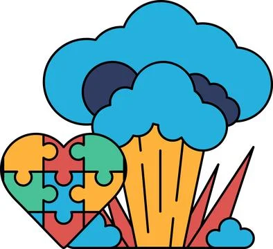 A heart is surrounded by a cloud of smoke and a piece of a puzzle Stock Illustration