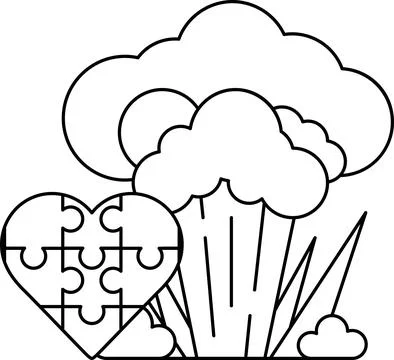 A heart is surrounded by a cloud of smoke and a piece of a puzzle Stock Illustration