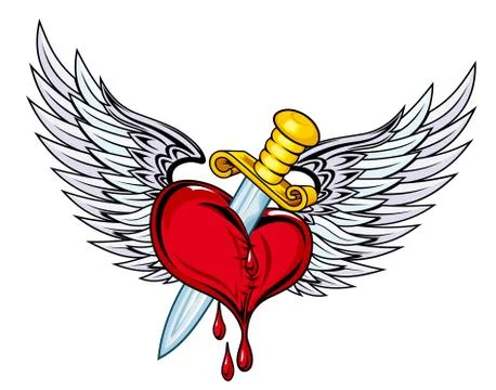 Heart with sword and wings Illustrazione stock