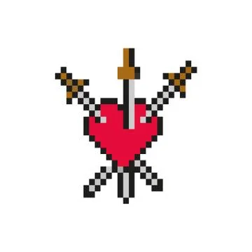 Heart with swords 8 bits pixelated style icon Illustrazione stock