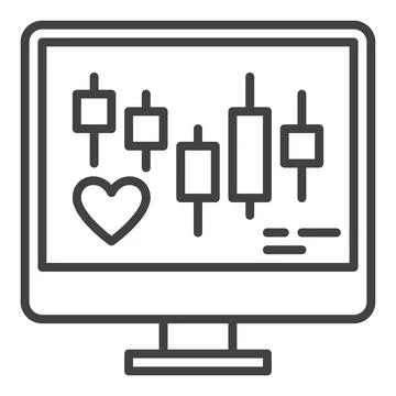 Heart Symbol and Chart Pattern on Computer Screen vector icon or symbol in .. Illustrazione stock