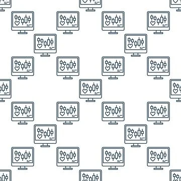 Heart Symbol and Chart Pattern on Computer Screen vector seamless pattern i.. Stock Illustration