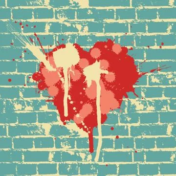 Heart symbol on brick wall, vector. Stock Illustration