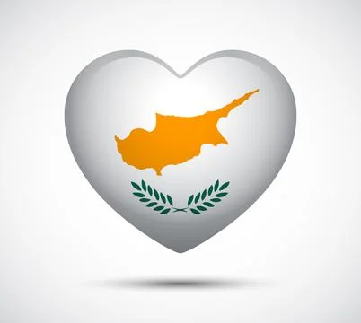Heart Symbol Featuring Cyprus Map with Olive Branch on Gray Background Stock Illustration