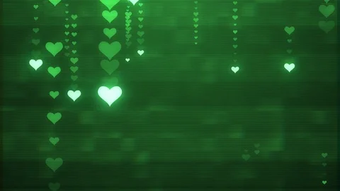 HEART symbol rain fall on glitched screen animation background new quality shape Stock Footage 95318642