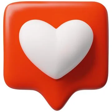 Heart symbol in red speech bubble 3D plastic style vector icon, social media Illustrazione stock