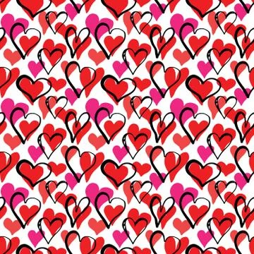 Heart symbol seamless pattern vector illustration. Hand drawn sketch doodle b Stock Photos