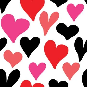 Heart symbol seamless pattern vector illustration. Hand drawn sketch doodle b Stock Photos