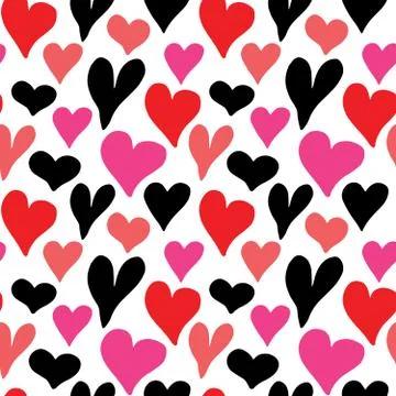 Heart symbol seamless pattern vector illustration. Hand drawn sketch doodle b Stock Photos