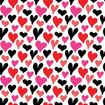 Heart symbol seamless pattern vector illustration. Hand drawn sketch doodle b Stock Photos