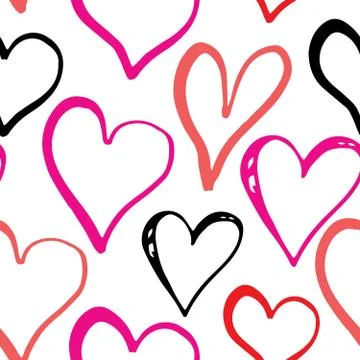 Heart symbol seamless pattern vector illustration. Hand drawn sketch doodle b Foto stock