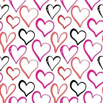 Heart symbol seamless pattern vector illustration. Hand drawn sketch doodle b Stock Photos