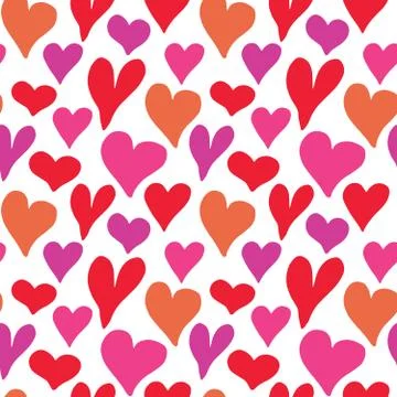 Heart symbol seamless pattern vector illustration. Hand drawn sketch doodle b Stock Photos