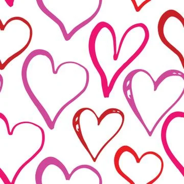 Heart symbol seamless pattern vector illustration. Hand drawn sketch doodle b Stock Photos