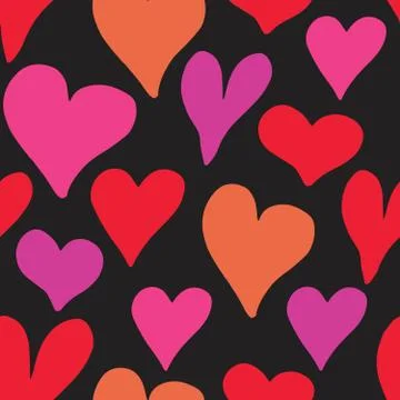 Heart symbol seamless pattern vector illustration. Hand drawn sketch doodle b Stock Photos