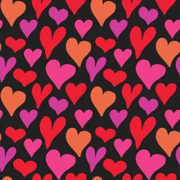 Heart symbol seamless pattern vector illustration. Hand drawn sketch doodle b Stock Photos