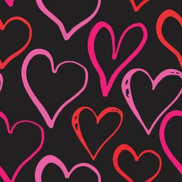 Heart symbol seamless pattern vector illustration. Hand drawn sketch doodle b Stock Photos