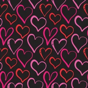 Heart symbol seamless pattern vector illustration. Hand drawn sketch doodle b Stock Photos