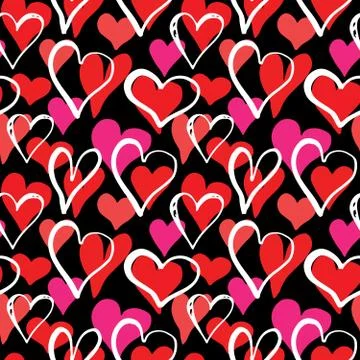 Heart symbol seamless pattern vector illustration. Hand drawn sketch doodle b Stock Photos
