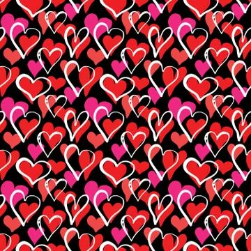 Heart symbol seamless pattern vector illustration. Hand drawn sketch doodle b Stock Photos
