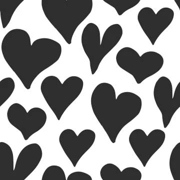 Heart symbol seamless pattern vector illustration. Hand drawn sketch doodle b Stock Photos