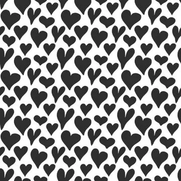 Heart symbol seamless pattern vector illustration. Hand drawn sketch doodle b Stock Photos