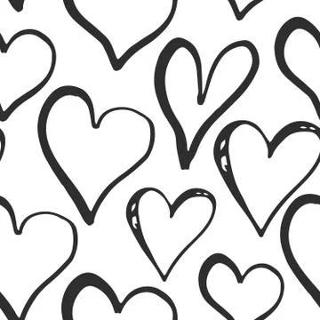 Heart symbol seamless pattern vector illustration. Hand drawn sketch doodle b Stock Photos