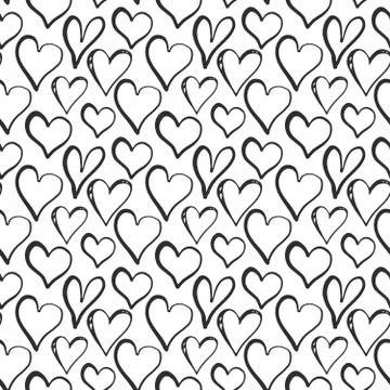 Heart symbol seamless pattern vector illustration. Hand drawn sketch doodle b Stock Photos