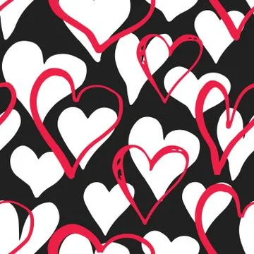 Heart symbol seamless pattern vector illustration. Hand drawn sketch doodle b Stock Photos