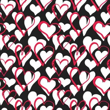 Heart symbol seamless pattern vector illustration. Hand drawn sketch doodle b Stock Photos