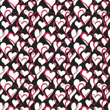 Heart symbol seamless pattern vector illustration. Hand drawn sketch doodle b Stock Photos