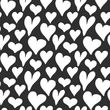 Heart symbol seamless pattern vector illustration. Hand drawn sketch doodle b Stock Photos