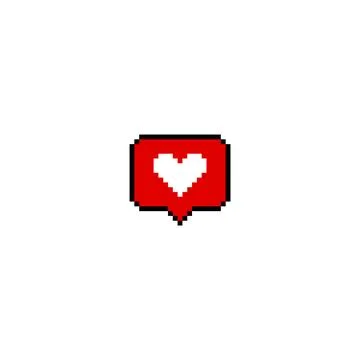 Heart symbol in speech bubble pixel art vector Y2K icon, social media Stock Illustration