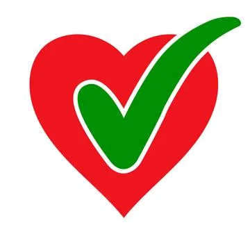 Heart symbol with validation checkmark icon for positive approval Stock-Illustration