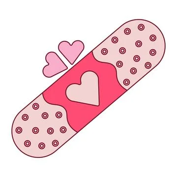 Heart tape plaster concept flat design style. Plaster on heart Stock Illustration