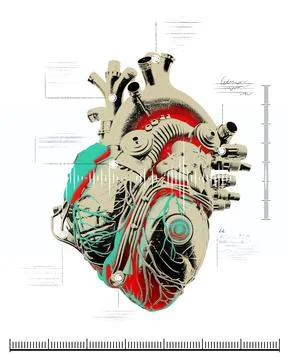 Heart with technological elements. Human organs upgraded with mechanical parts Illustrazione stock