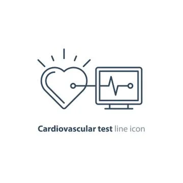 Heart test line icon, electrocardiogram monitor logo, cardiology examination Stock Illustration