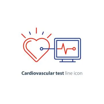 Heart test line icon, electrocardiogram monitor logo, cardiology examination Stock Illustration