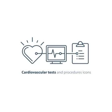 Heart test line icon, electrocardiogram monitor logo, cardiology examination Stock Illustration