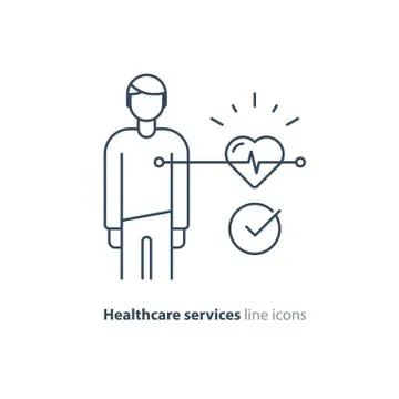 Heart test line icon, electrocardiogram monitor logo, cardiology examination Stock Illustration